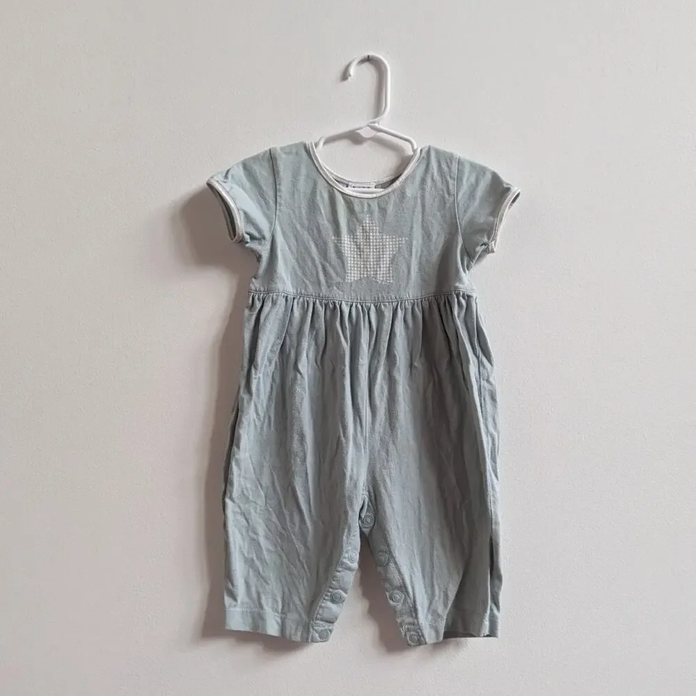 Vtg Baby Gap Romper Girls Sz 6-12m Mint Green Star Y2K